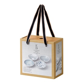 Royal Doulton Ellen DeGeneres Love Accents 14cm Bowl Four-Piece Set in multi, shown in branded gift box packaging with handles