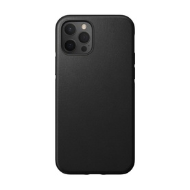 Nomad Rugged Case MagSafe iPhone 12/12 Pro in black, smooth leather finish with camera cutout, slim profile