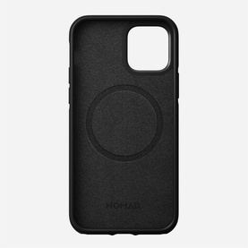 Nomad Rugged Case MagSafe iPhone 12/12 Pro in black, rear view showing circular MagSafe ring and textured finish
