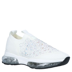 Carvela Scatter Bubble Trainers in white with crystal embellishments, knit upper, and clear bubble sole