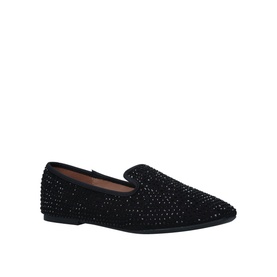Carvela Shine Slipper in black suede-effect fabric with allover crystal embellishment, flat sole, and pointed toe
