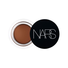 NARS Soft Matte Complete Concealer in Cacao, open pot showing rich warm brown cream formula with black lid