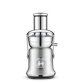 Sage Cold XL Nutri Juicer in brushed stainless steel grey with wide feed chute, control dial, and spout spigot
