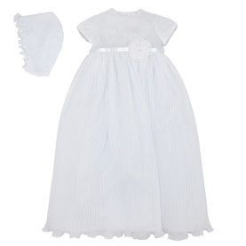 Pleated Christening Gown And Bonnet