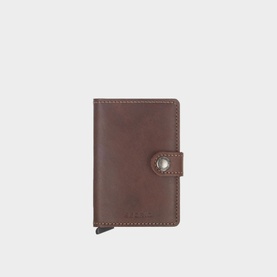 Secrid Original Card Protector Mini Wallet in brown leather with press stud closure and aluminium card protector base