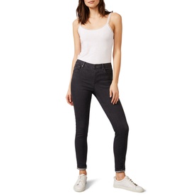 Model wearing Phase Eight Sequin Slim Fit Cami in white with thin straps and scoop neckline, styled with dark slim-fit jeans and white trainers