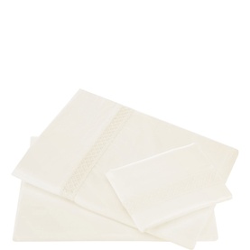 Piubelle Diamantine Sheet Set in cream, flat sheet, fitted sheet and pillowcase with delicate lace trim detail