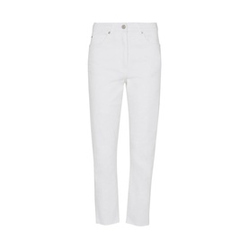Whistles High Waist Slim Crop Jeans in white, five-pocket style with silver-tone button fastening