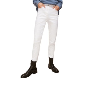 Model wearing Whistles High Waist Slim Crop Jeans in white, styled with dark brown lace-up leather ankle boots