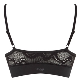 Sloggi All Round Stretch-Lace Bralette in black, featuring wave-pattern lace panel and adjustable straps, back view