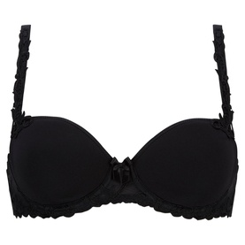 Simone Perele Andora Padded Bra in black with guipure lace and scalloped trim, spacer foam cups, underwiring, adjustable straps