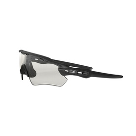 Oakley RADAR EV PATH Rectangle Sunglasses in grey with clear shield lens, black frame, and slim extended temples