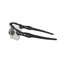 Oakley RADAR EV PATH Rectangle Sunglasses in grey, wraparound sport frame with clear lens and black arms, side profile view