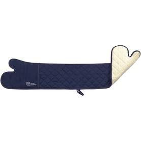 Stellar James Martin Textiles Double Oven Glove in blue, quilted cotton exterior with cream towelling interior lining, extended double-ended design