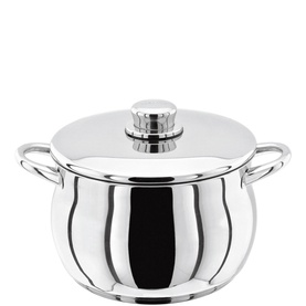 Stellar 1000 Deep Stockpot 26cm in polished stainless steel with domed lid, knob handle, and twin side handles