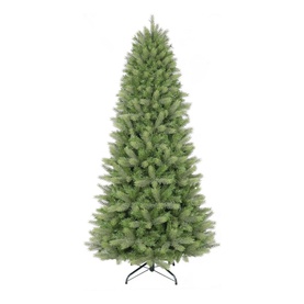 Puleo Slim Kensington Fir Tree 7.5ft artificial Christmas tree with slim silhouette, dense green branches and black stand