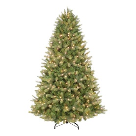 Puleo Prelit Kensington Fir Tree 7.5ft artificial Christmas tree with clear warm white lights on black stand