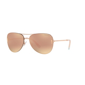 Tiffany & Co 0TF3066 Pilot Sunglasses in rose gold-tone metal with mirrored pink gradient lenses and slim temples