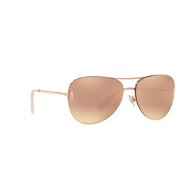 Tiffany & Co 0TF3066 Pilot Sunglasses in rose gold metal frame with mirrored gradient lenses, angled product view