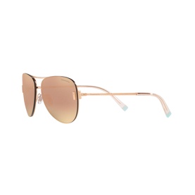 Tiffany & Co 0TF3066 Pilot Sunglasses in rose gold-tone metal with mirrored lenses and teal temple tips
