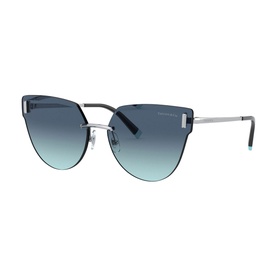 Tiffany & Co Irregular Sunglasses TF3070 62 in silver with gradient blue lenses, cat-eye silhouette and slim metal temples
