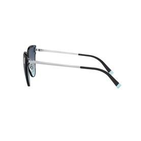 Tiffany & Co Irregular Sunglasses TF3070 62 in silver, side profile view showing slim metal temples with black tips and teal accent detail
