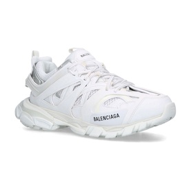 Balenciaga Track Trainers in white with multi-panelled upper, cord-style double laces, layered sole and embossed logo branding