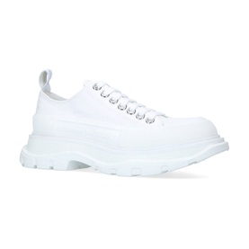 Alexander McQueen Tread Slick Chunky Trainers in white canvas with silver eyelets and chunky white lug sole, 4.5cm heel