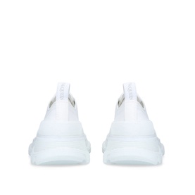 Alexander McQueen Tread Slick Chunky Trainers in white, rear view showing heel detail and chunky translucent white sole