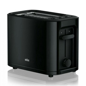 Braun PurEase 2 Slice Toaster in black with two slots, side browning dial, and control buttons on right panel