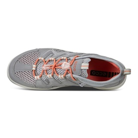 Ecco Terracruise Trainers in grey, top-down view showing mesh upper, coral lace details and branded heel tab
