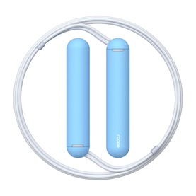 Tangram SmartRope Rookie Blue skipping rope with blue handles and white cord, shown flat in circular layout