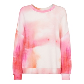 Whistles Tie Dye Cotton Sweatshirt in pink, relaxed fit with crew neck, long sleeves, dropped shoulders, and watercolour-effect print