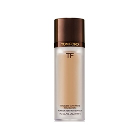 TOM FORD Traceless Soft Matte Foundation 30ml in a glass bottle with gold cap and TF logo monogram