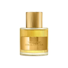 Tom Ford Costa Azzurra EDP in clear glass bottle with gold ribbed cap and embossed gold label