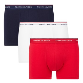Tommy Three-Pack Cotton Stretch Trunks in navy, white and red with branded elasticated waistbands