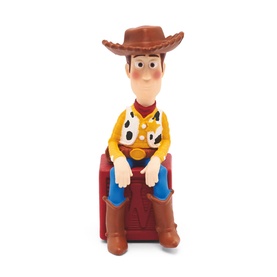 Tonies Songs & Story Toy Story figure, Woody character seated on red crate, in yellow shirt and cowboy hat