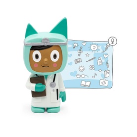 Tonies Creative-Tonie Doctor figure in teal doctor outfit with cat ears, shown with illustrated medical-themed content card