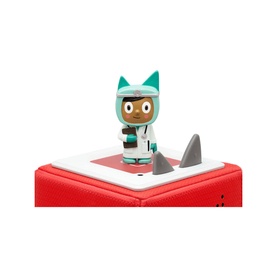 Tonies Creative-Tonie Doctor multi-coloured figurine with teal cat ears and doctor outfit, shown on red Toniebox