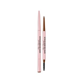 Too Faced Superfine Brow Detailer Ultra Slim Brow Pencil in Auburn, shown with pencil tip and spoolie brush end detail