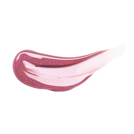 Too Faced Lip Injection Power Plumping Lip Gloss in Paid Off, swatched showing a shimmery berry-pink gloss texture