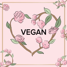 Too Faced Lip Injection Power Plumping Lip Gloss vegan certification graphic with pink floral heart design