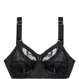Triumph Doreen Non-Wired Full Cup Bra in black with delicate lace cups, wide straps, and adjustable shoulder straps