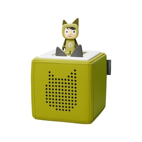 Tonies Toniebox Starter Set in green with cat speaker grille design and character figurine seated on top