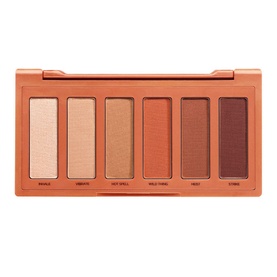 Urban Decay Naked Basics Eyeshadow Palette in Heat, open compact showing six warm terracotta to deep burgundy shades
