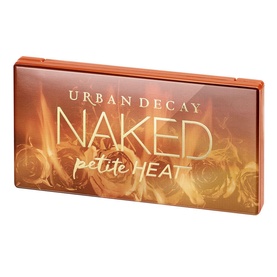Urban Decay Naked Petite Heat eyeshadow palette, compact rectangular case with warm amber rose print packaging