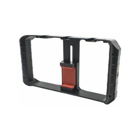 Catpi LED Ring Light & Tripod Stand in black, smartphone cage rig with red adjustable centre mount and dual grip handles
