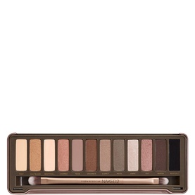 Urban Decay Naked Eyeshadow Palette with 12 neutral matte and shimmer shades in rose-bronze tones, with double-ended brush