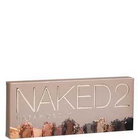 Urban Decay Naked 2 Eyeshadow Palette, compact taupe case displaying 12 neutral matte and shimmer shadow shades