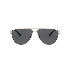 Versace Pilot Sunglasses 0VE2223 in gold-tone metal with dark grey lenses, double bridge, and black temple tips